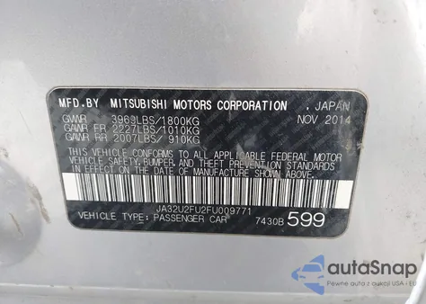 2015 Mitsubishi Lancer Es из США, поврежденный, VIN JA32U2FU2FU009771